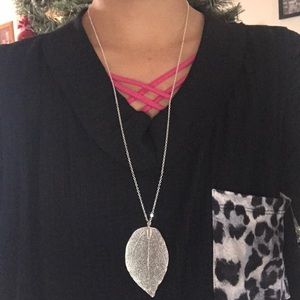 Silver plated leaf necklace